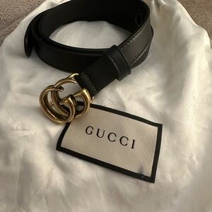 Gucci Black Belt with Gold GG Buckle